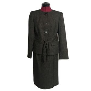 Evan Picone Skirt Suit Women's Size 6P Brown Tweed Set Skirt & Blazer